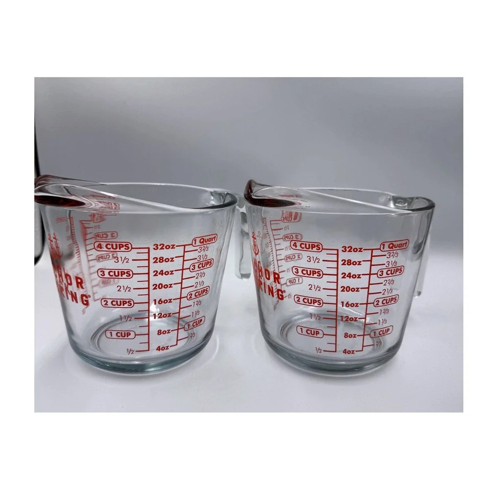 3pc Glass Measuring Cup Set Anchor Hocking 4 Cup 1 Quart & Pyrex 2 Cup 500ml